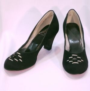 Vintage 40s/50s Johnsonette Originals  black Cuban heel pumps 7.5 NOS